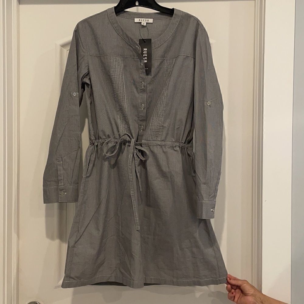 RUE58 GREY AND WHITE SHIRTDRESS.  NEW - Picture 8 of 14